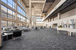 Community lobby with a towering ceiling
