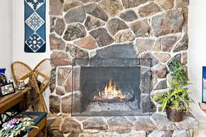 Detailed view of a stone fireplace