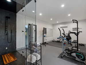 Exercise area with recessed lighting