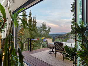 Wooden terrace with a wall mounted air conditioner