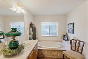 Bathroom with vanity and a bath