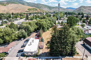 Bird's eye view of a mountain backdrop