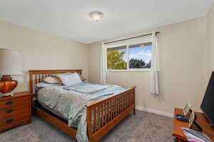 Carpeted bedroom with baseboards