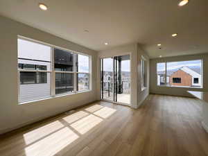Spare room with recessed lighting and light wood-style floors