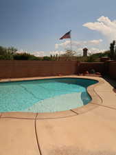 View of pool with a fenced backyard and a patio area