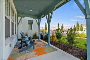 View of patio / terrace featuring a mountain view