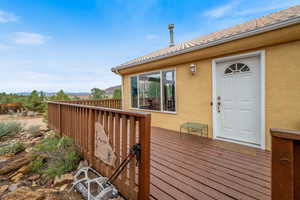 Deck featuring a mountain view