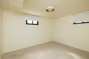 Unfurnished room with carpet and baseboards