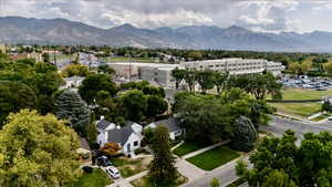 Bird's eye view of a mountainous background
