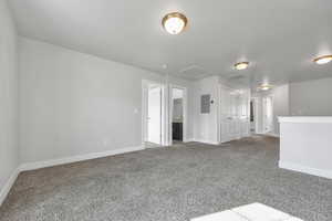 Unfurnished room with carpet floors and electric panel