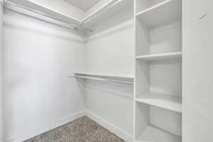 Walk in closet featuring carpet