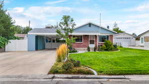 Ranch-style house with driveway, a carport, and a shingled roof