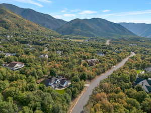 Drone / aerial view of a mountainous background
