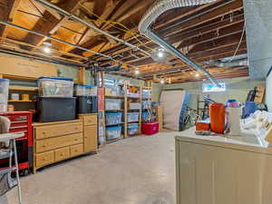 Large basement storage area for duplex unit with laundry hookups