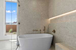 Large Soaking Tub and Lighted Shampoo Niche
