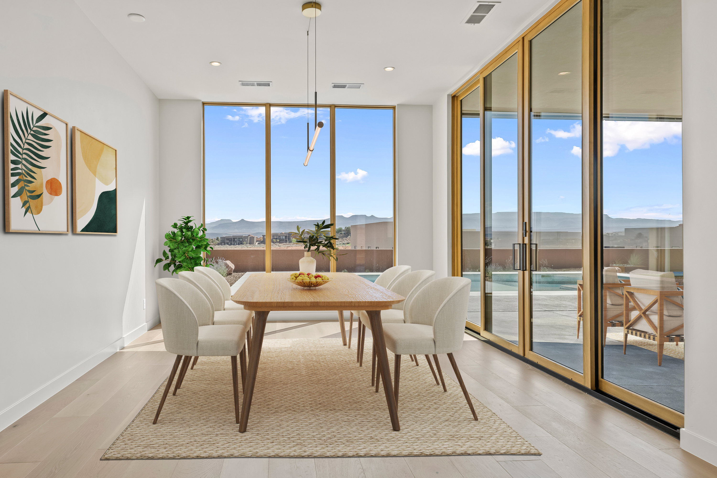Dining Area with Large Windows and Sliders