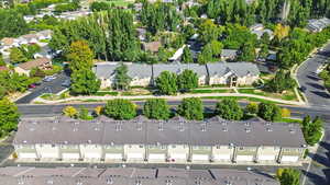 Aerial overview of property's location with nearby suburban area