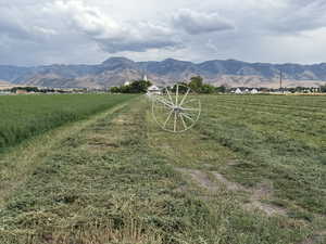 View of mountain background featuring rural landscape