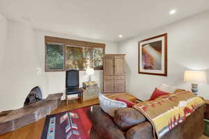 Casita Living room featuring wood finished floors and recessed lighting
