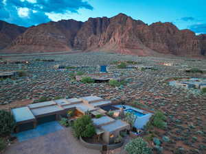 View of mountain background featuring nearby suburban area