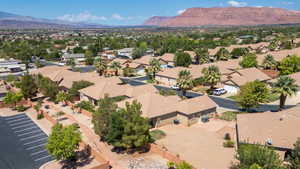 Aerial perspective of suburban area with mountains