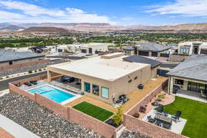 Aerial perspective of suburban area featuring mountains