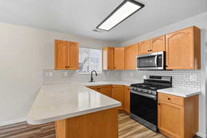 Kitchen peninsula for bar seating.