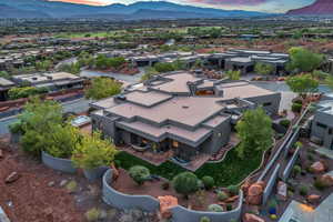 Aerial view at dusk of a mountain view