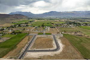 Overview of rural landscape featuring mountains