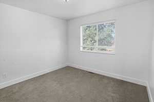 Unfurnished room with carpet and baseboards