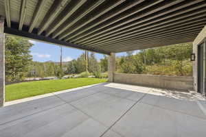 View of patio / terrace with a mountain view