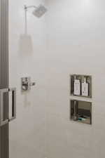 Bathroom view of tiled shower