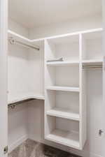 Spacious closet with carpet