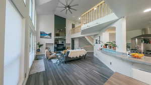 Two Story Family Room with fireplace