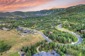 Aerial view at dusk of a mountain view