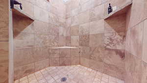 Bathroom view of tiled shower