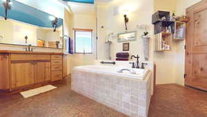 Bathroom with vanity and a bath