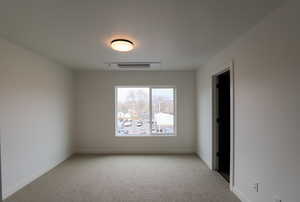 Unfurnished room with light colored carpet