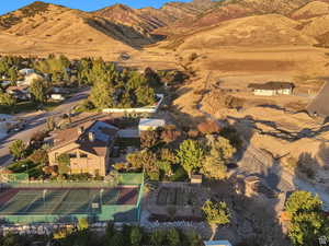 Drone / aerial view of a mountain backdrop