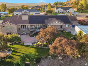 Aerial perspective of suburban area featuring mountains
