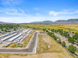 Aerial view of a mountain backdrop