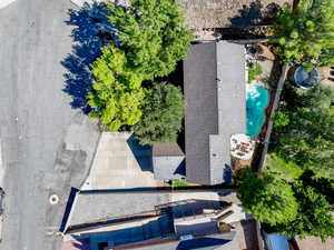 Drone / aerial view of a pool
