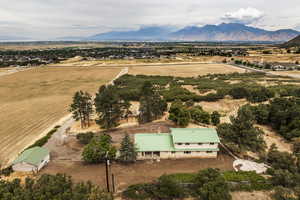 Overview of rural landscape featuring mountains