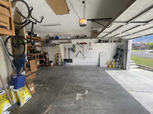 Two car garage with lots of storage