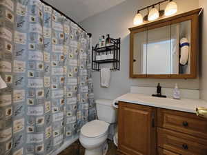 Guest bathroom with a tub on the main level.
