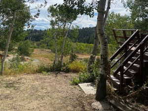 View of yard featuring stairs