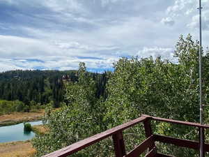 View of mountain backdrop with a large body of water