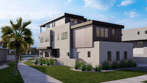 View of property exterior featuring a yard