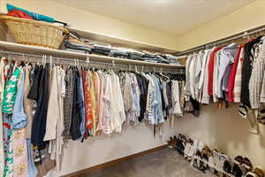 Walk in closet featuring carpet flooring