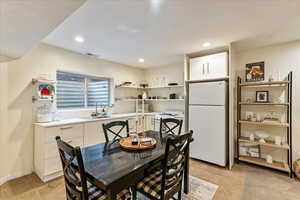 Dining area featuring recessed lighting